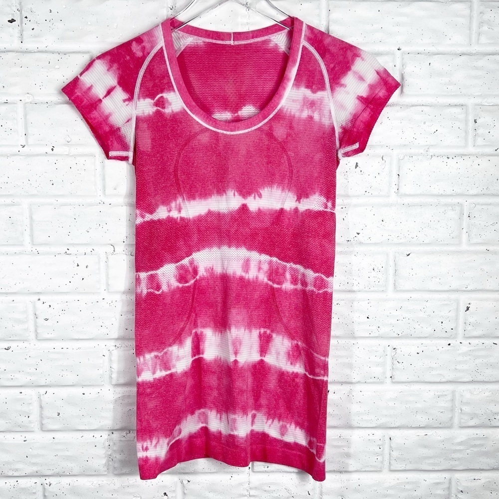 LULULEMON 2014 Seawheeze Swiftly 4 Pink White Tie Dye Tee